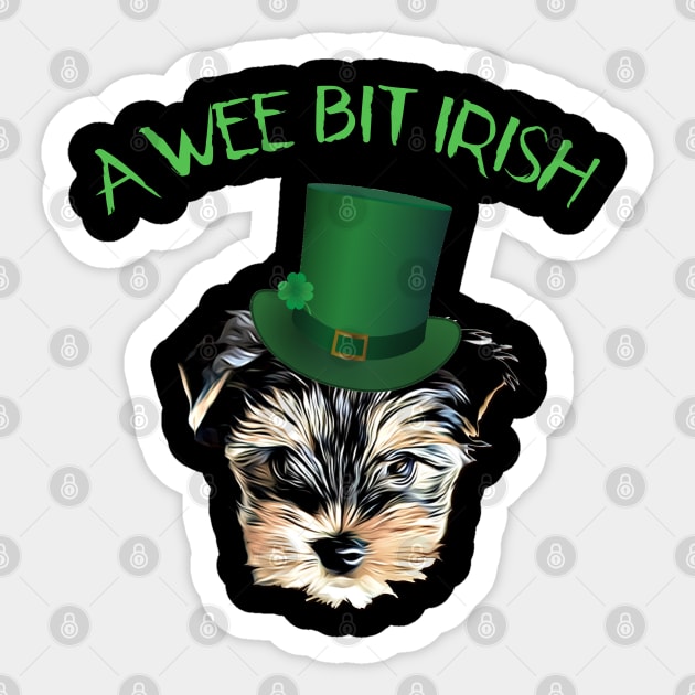 A Wee Bit  Irish Cute Yorkshire Terrier with Leprechaun Hat Sticker by AdrianaHolmesArt